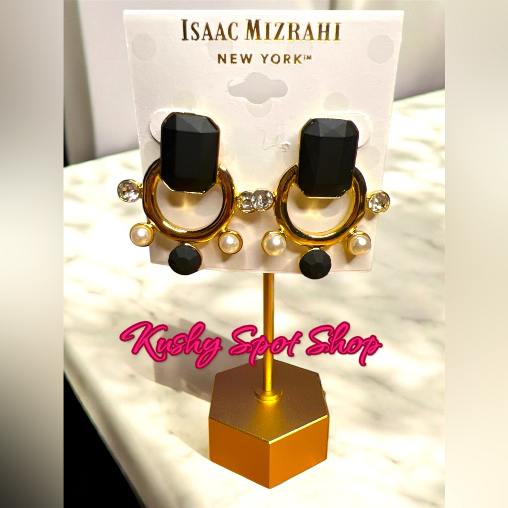 Isaac Mizrahi Black And Gold Statement Fashion Post Earrings Nwt 18$
